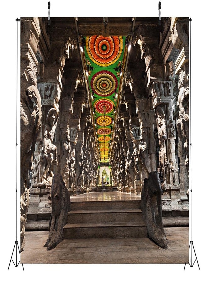 بيليكو خلفية قماشية من بيليكو، مقاس 7 × 5 قدم، لمعبد هندوسي هندي، قاعة دينية تضم آلاف الأعمدة، معبد قديم، تماثيل بارزة، خلفية هندية، مناسبة لجلسات تصوير الأطفال والكبار، دعائم استوديو التصوير، ورق جدران - Image 5